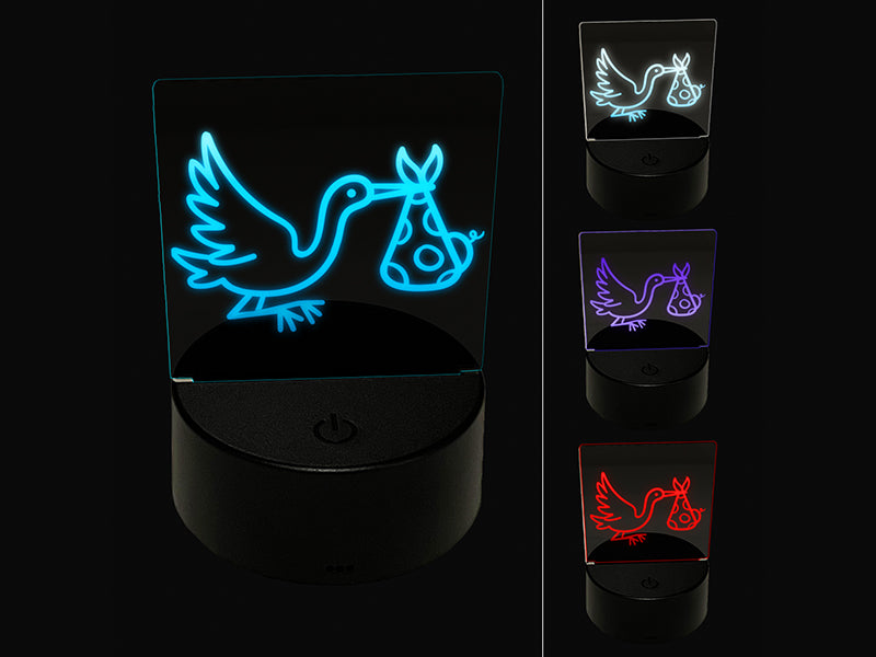 Stork Carrying a Baby Shower Pregnancy 3D Illusion LED Night Light Sign Nightstand Desk Lamp