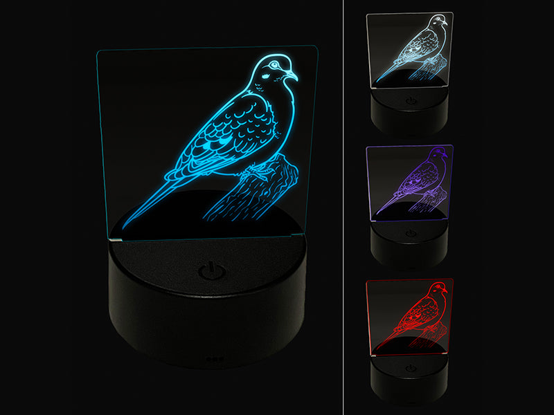 Watchful Mourning Dove Bird 3D Illusion LED Night Light Sign Nightstand Desk Lamp