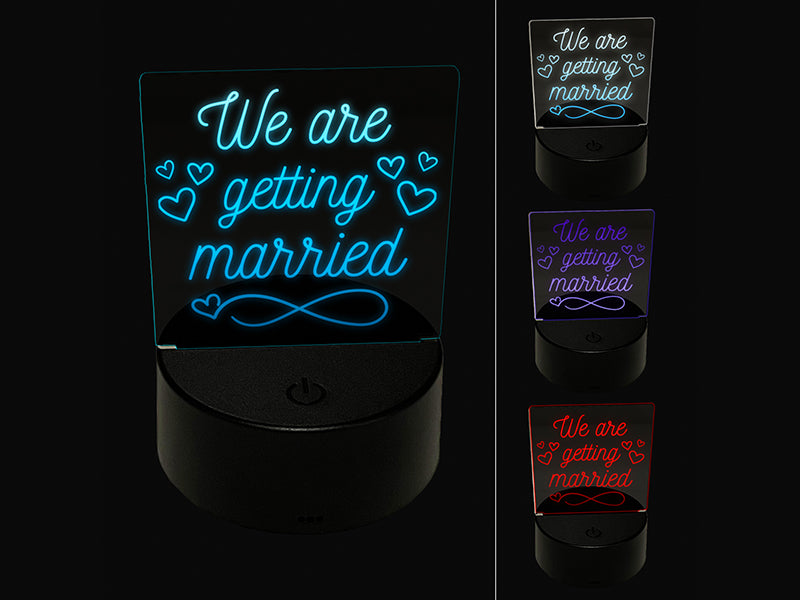 We Are Getting Married Wedding Hearts 3D Illusion LED Night Light Sign Nightstand Desk Lamp