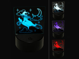 Witch on Broom with Black Cat Halloween 3D Illusion LED Night Light Sign Nightstand Desk Lamp