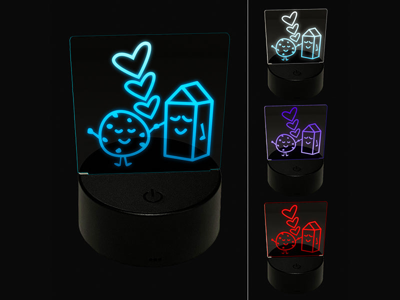 Cookies and Milk Best Friends Hearts Love BFF 3D Illusion LED Night Light Sign Nightstand Desk Lamp