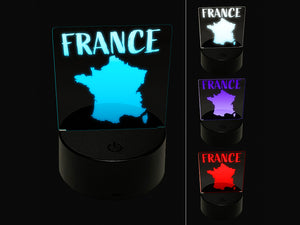 France Country Solid with Text 3D Illusion LED Night Light Sign Nightstand Desk Lamp