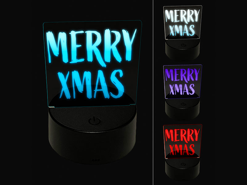 Merry Xmas Christmas Sketchy Fun Text 3D Illusion LED Night Light Sign Nightstand Desk Lamp