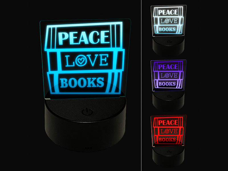 Peace Love Books Reading Stacked 3D Illusion LED Night Light Sign Nightstand Desk Lamp