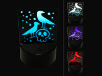 Two Ravens and Skull Halloween Doodle 3D Illusion LED Night Light Sign Nightstand Desk Lamp