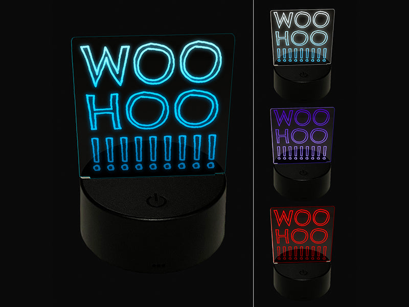 Woo Hoo Outline Fun Text 3D Illusion LED Night Light Sign Nightstand Desk Lamp