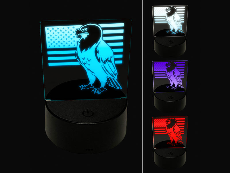 Bald Eagle with American Flag Patriotic 3D Illusion LED Night Light Sign Nightstand Desk Lamp