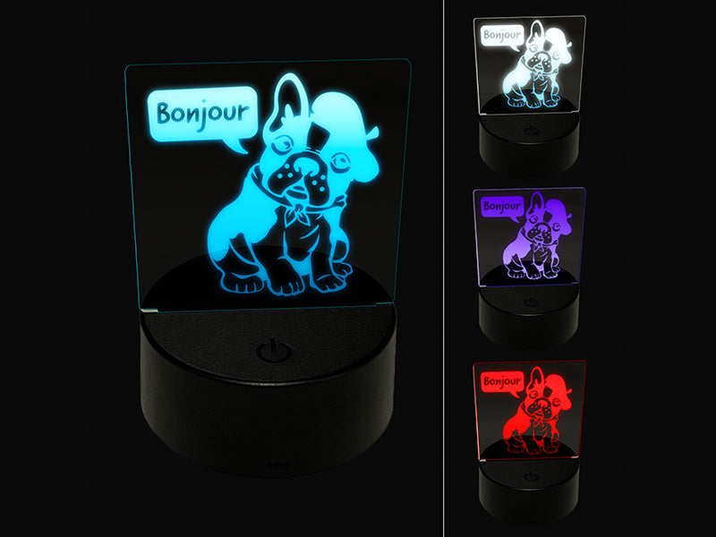 Bonjour French Bulldog with Beret and Bandana 3D Illusion LED Night Light Sign Nightstand Desk Lamp