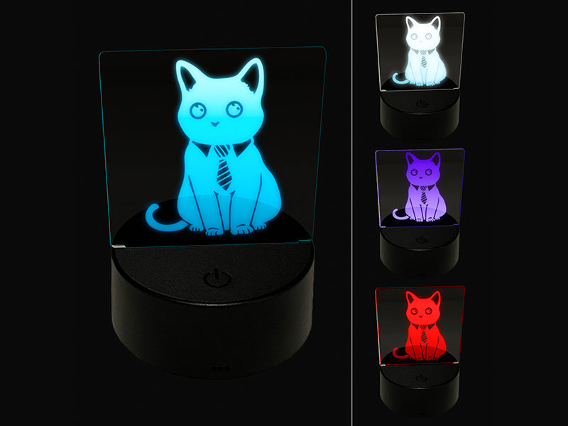 Business Cat with Tie 3D Illusion LED Night Light Sign Nightstand Desk Lamp