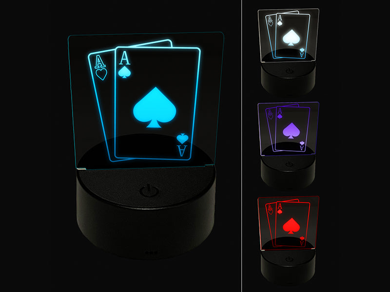 Cards Pair of Pocket Aces 3D Illusion LED Night Light Sign Nightstand Desk Lamp