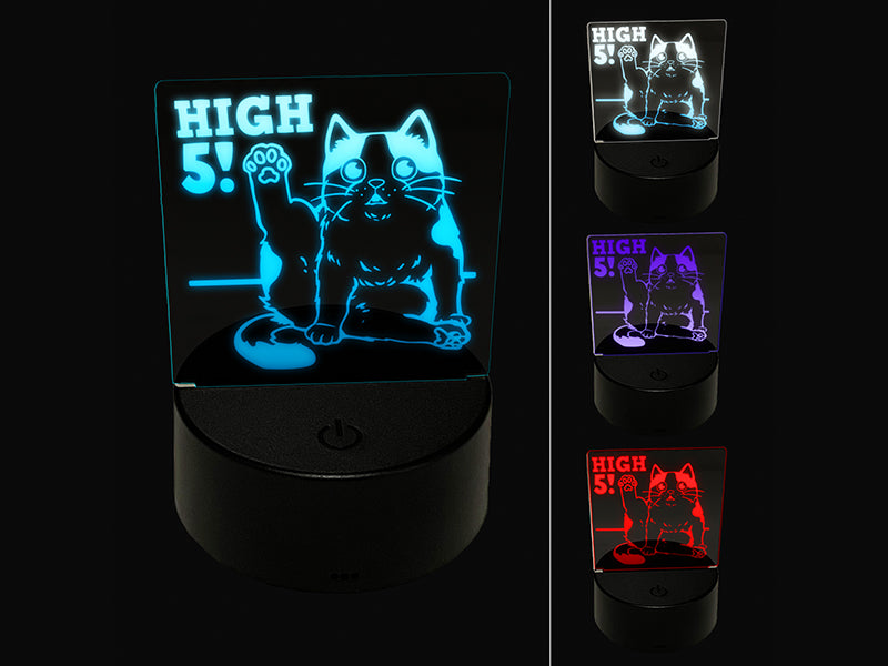 Cat Stretching Leg High Five 3D Illusion LED Night Light Sign Nightstand Desk Lamp