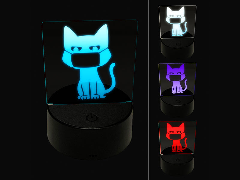 Cat with Mask Judging You 3D Illusion LED Night Light Sign Nightstand Desk Lamp