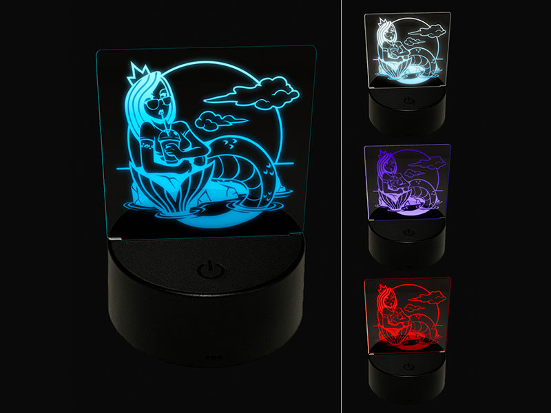 Coffee Drinking Hipster Mermaid 3D Illusion LED Night Light Sign Nightstand Desk Lamp