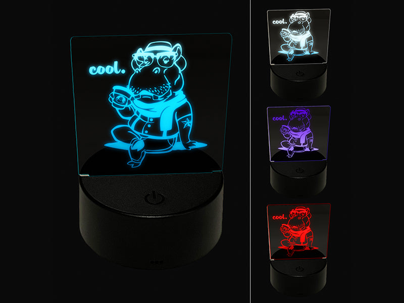 Cool Hipster Hippo Hippopotamus with Coffee 3D Illusion LED Night Light Sign Nightstand Desk Lamp