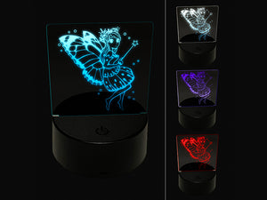 Cute Butterfly Pixie Fairy Girl 3D Illusion LED Night Light Sign Nightstand Desk Lamp