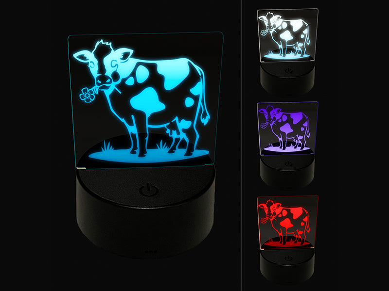 Cute Cow Eating Flower 3D Illusion LED Night Light Sign Nightstand Desk Lamp