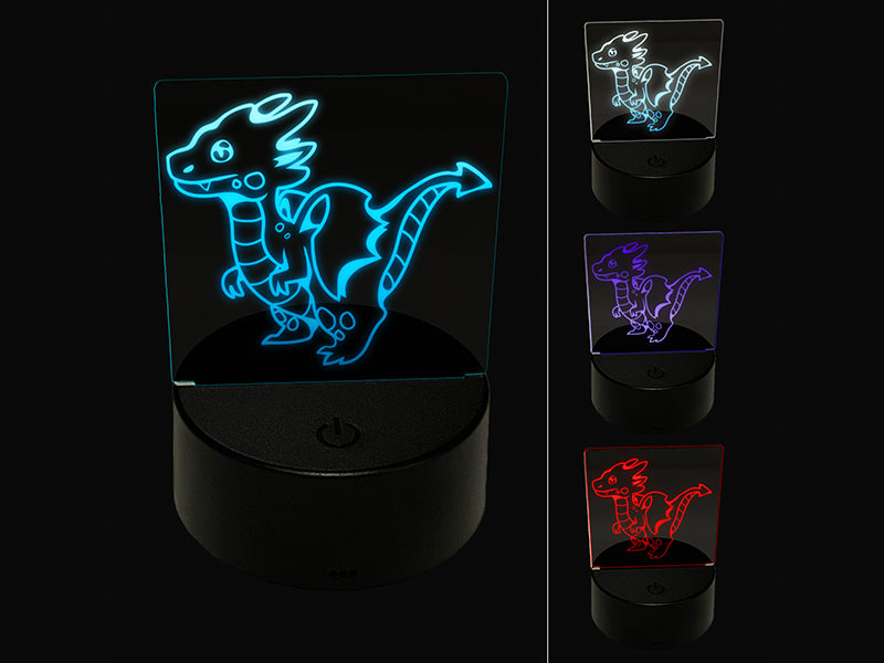Cute Kawaii Little Dragon 3D Illusion LED Night Light Sign Nightstand Desk Lamp