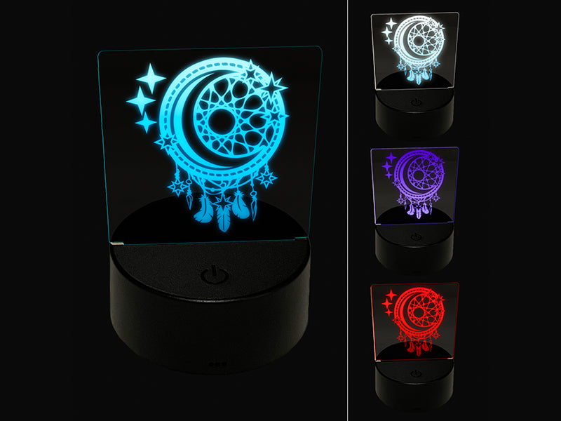 Dream Catcher with Moon and Stars 3D Illusion LED Night Light Sign Nightstand Desk Lamp