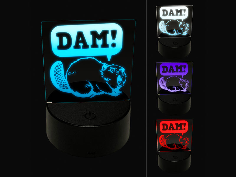 Grumpy Beaver Yelling Dam 3D Illusion LED Night Light Sign Nightstand Desk Lamp