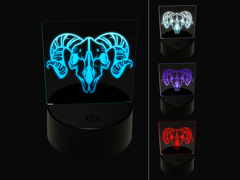 Horned Ram Skull 3D Illusion LED Night Light Sign Nightstand Desk Lamp