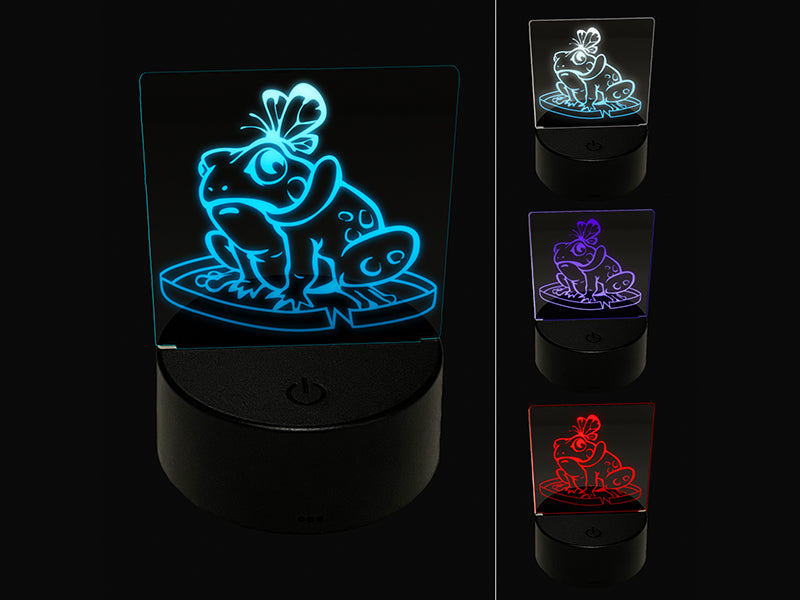 Hungry Frog with Butterfly 3D Illusion LED Night Light Sign Nightstand Desk Lamp
