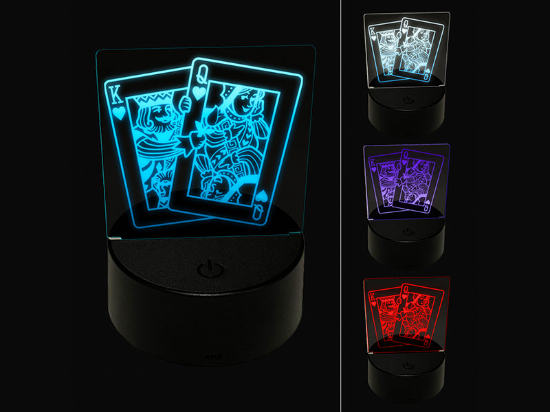 King and Queen of Hearts Playing Cards 3D Illusion LED Night Light Sign Nightstand Desk Lamp