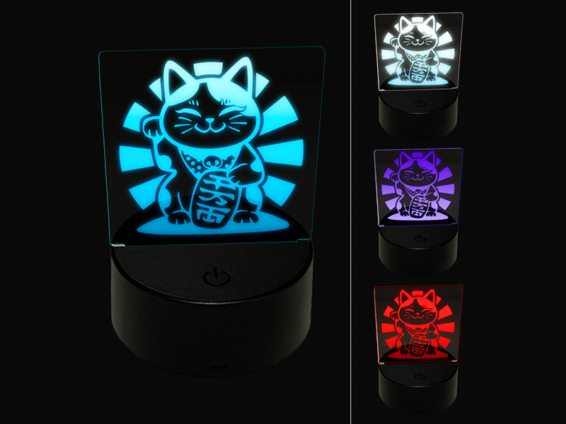 Maneki Neko Lucky Fortune Cat 3D Illusion LED Night Light Sign Nightstand Desk Lamp