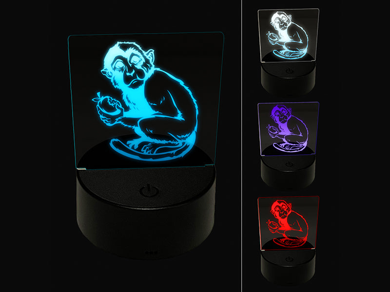 Monkey Eating Fruit 3D Illusion LED Night Light Sign Nightstand Desk Lamp