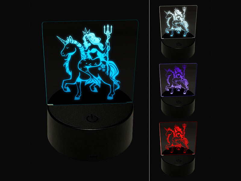 Mystical Mermaid Riding Unicorn 3D Illusion LED Night Light Sign Nightstand Desk Lamp
