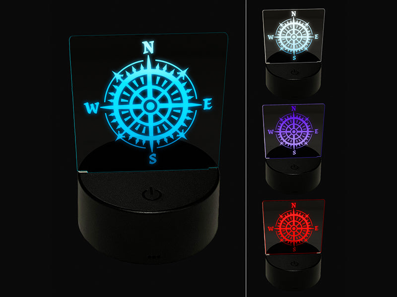 Nautical Compass 3D Illusion LED Night Light Sign Nightstand Desk Lamp