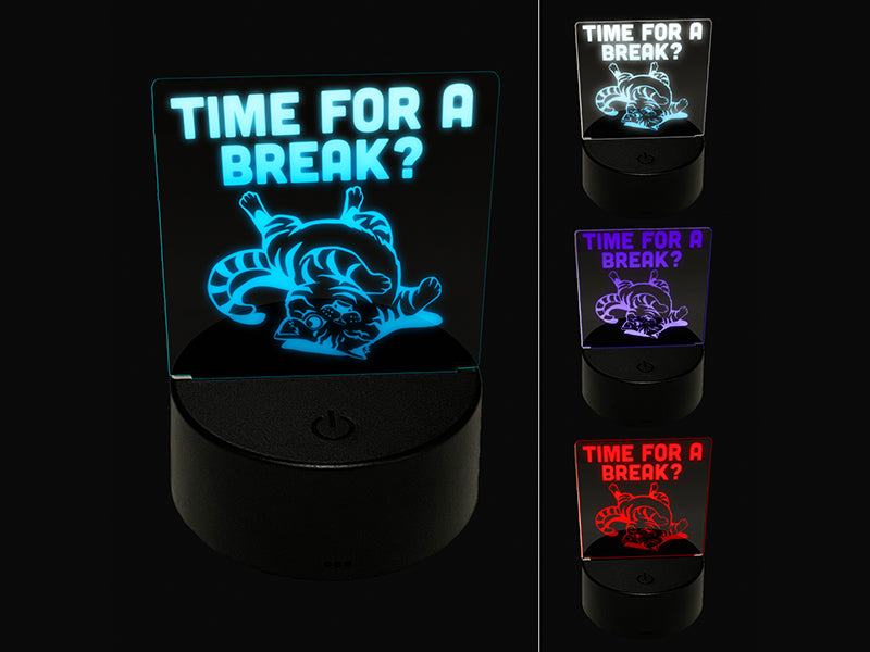 Playful Cat Time for a Break Nap 3D Illusion LED Night Light Sign Nightstand Desk Lamp