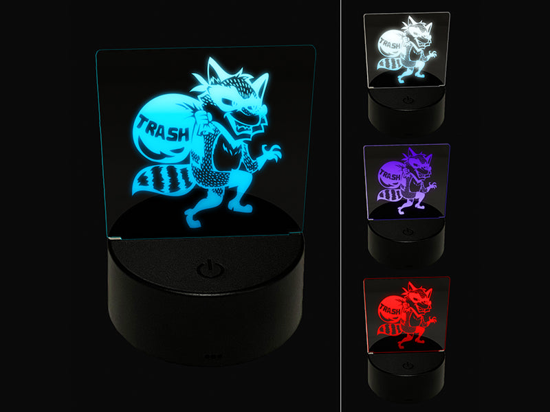Raccoon Trash Bandit Thief 3D Illusion LED Night Light Sign Nightstand Desk Lamp