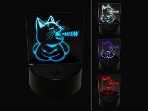 Sleepy Kitty Yawning Meow 3D Illusion LED Night Light Sign Nightstand Desk Lamp