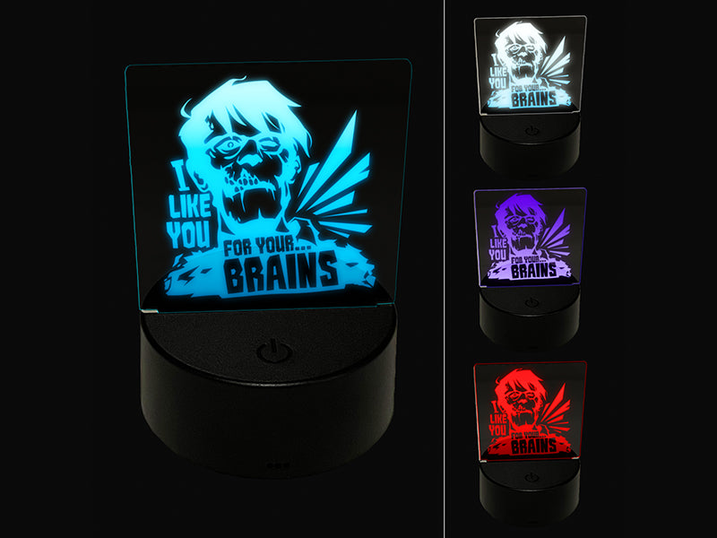 Zombie I Like You For Your Brains 3D Illusion LED Night Light Sign Nightstand Desk Lamp