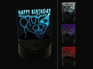 Happy Birthday Sloth with Cupcake 3D Illusion LED Night Light Sign Nightstand Desk Lamp