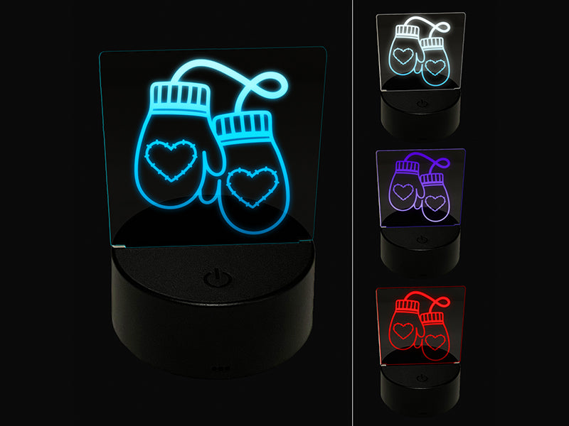 Cozy Mittens with Hearts Winter 3D Illusion LED Night Light Sign Nightstand Desk Lamp
