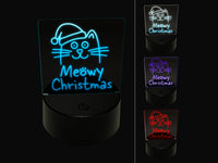 Meowy Christmas Cat with Santa Hat 3D Illusion LED Night Light Sign Nightstand Desk Lamp