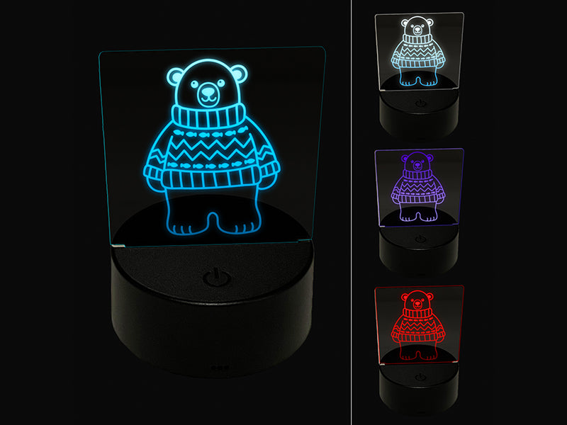 Polar Bear in Sweater 3D Illusion LED Night Light Sign Nightstand Desk Lamp