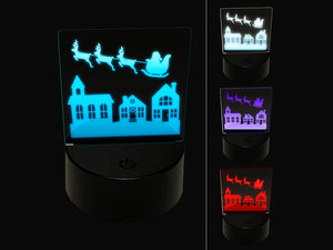 Santa in Sleigh Over Town Christmas Eve 3D Illusion LED Night Light Sign Nightstand Desk Lamp