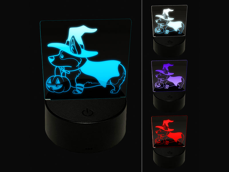 Corgi Trick-or-Treating Witch Costume Halloween 3D Illusion LED Night Light Sign Nightstand Desk Lamp