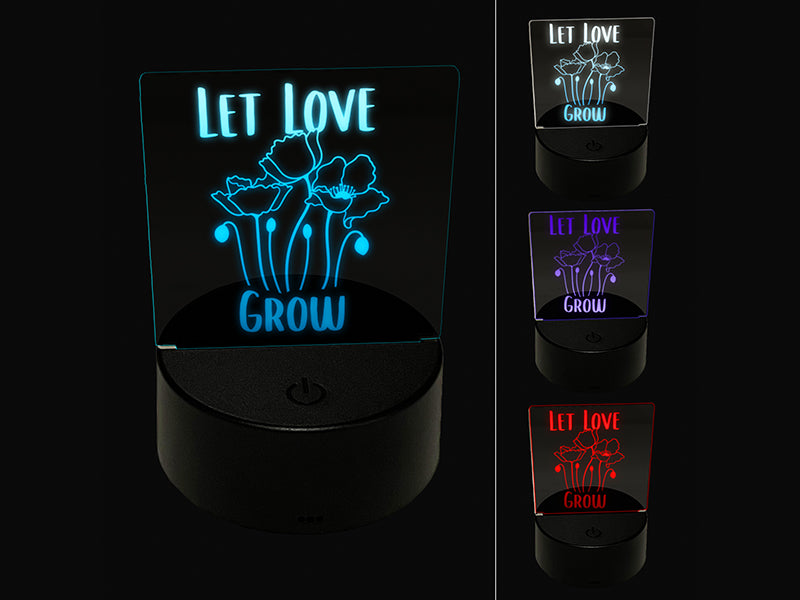 Let Love Grow Poppy Flowers Wedding 3D Illusion LED Night Light Sign Nightstand Desk Lamp