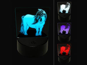 Shetland Pony with Wind Blown Hair 3D Illusion LED Night Light Sign Nightstand Desk Lamp