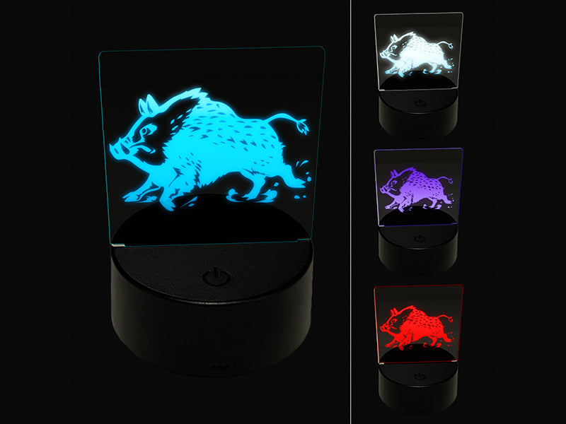 Charging Wild Boar Swine Pig 3D Illusion LED Night Light Sign Nightstand Desk Lamp