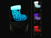 Christmas Holiday Stocking with Stars and Snowflakes 3D Illusion LED Night Light Sign Nightstand Desk Lamp