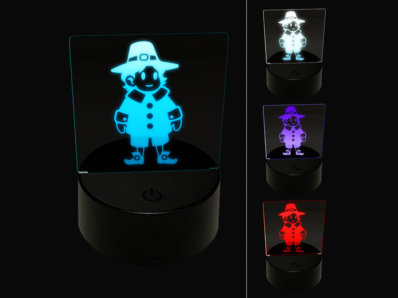 Cute Thanksgiving Pilgrim Boy 3D Illusion LED Night Light Sign Nightstand Desk Lamp
