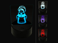 Cute Thanksgiving Pilgrim Girl 3D Illusion LED Night Light Sign Nightstand Desk Lamp