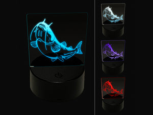 Fat Catfish with Whiskers and Stripes 3D Illusion LED Night Light Sign Nightstand Desk Lamp