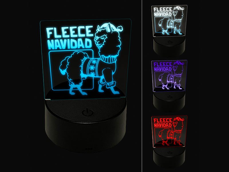 Fleece Navidad Christmas Alpaca 3D Illusion LED Night Light Sign Nightstand Desk Lamp