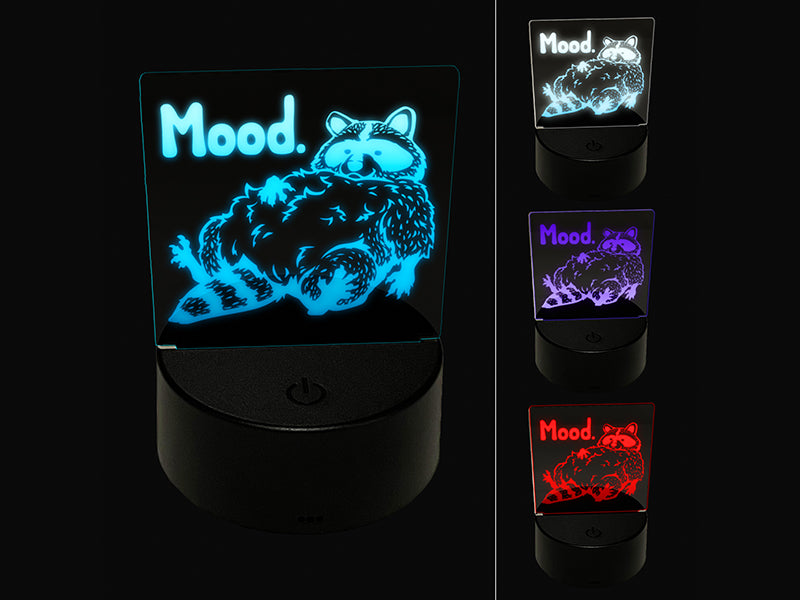 Fluffy Lazy Raccoon Mood 3D Illusion LED Night Light Sign Nightstand Desk Lamp