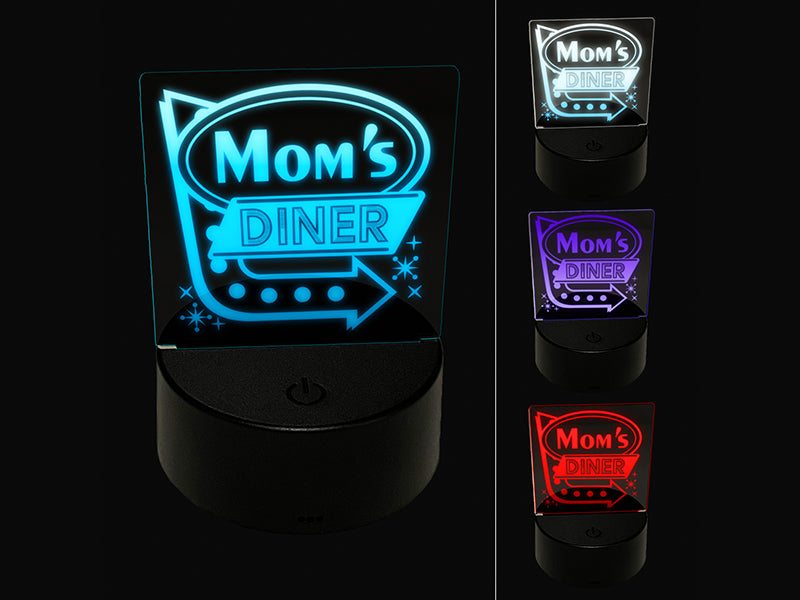 Mom's Retro Diner Sign with Arrow 3D Illusion LED Night Light Sign Nightstand Desk Lamp
